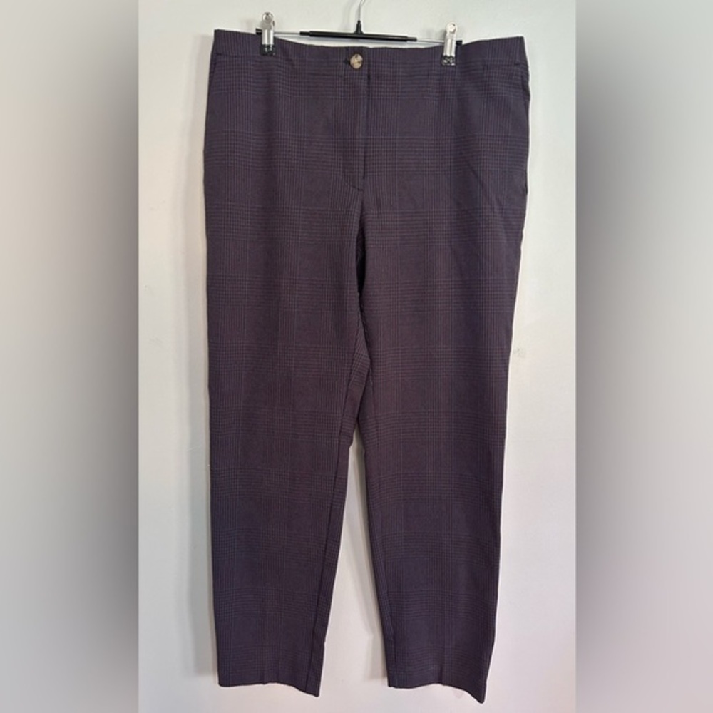 J.Jill Plaid Pants 14 Tall Stretch Button Zip Career Trousers Burgundy Blue